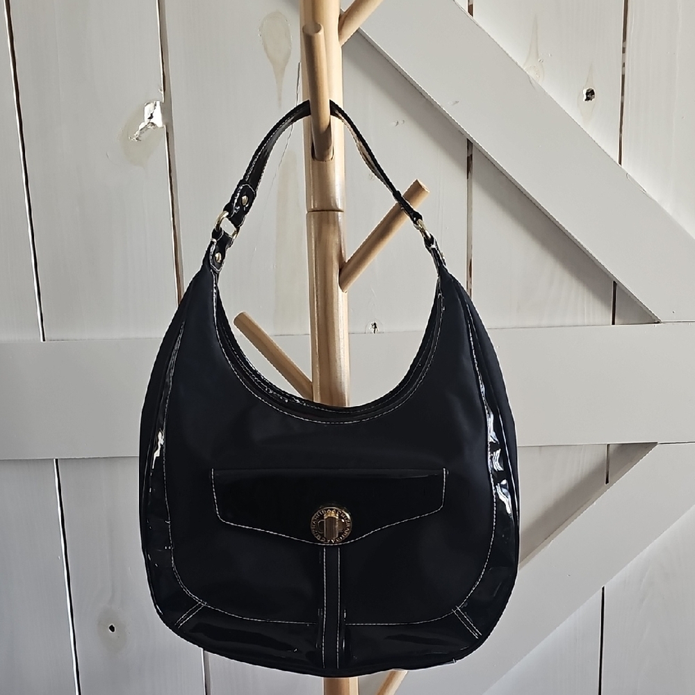 Isaac Mizrahi Black Hobo Purse with Gold Accents